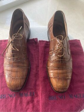Bruno Magli Tan Brown alligator Leather Lace-Up Oxfords1 💯 authentic